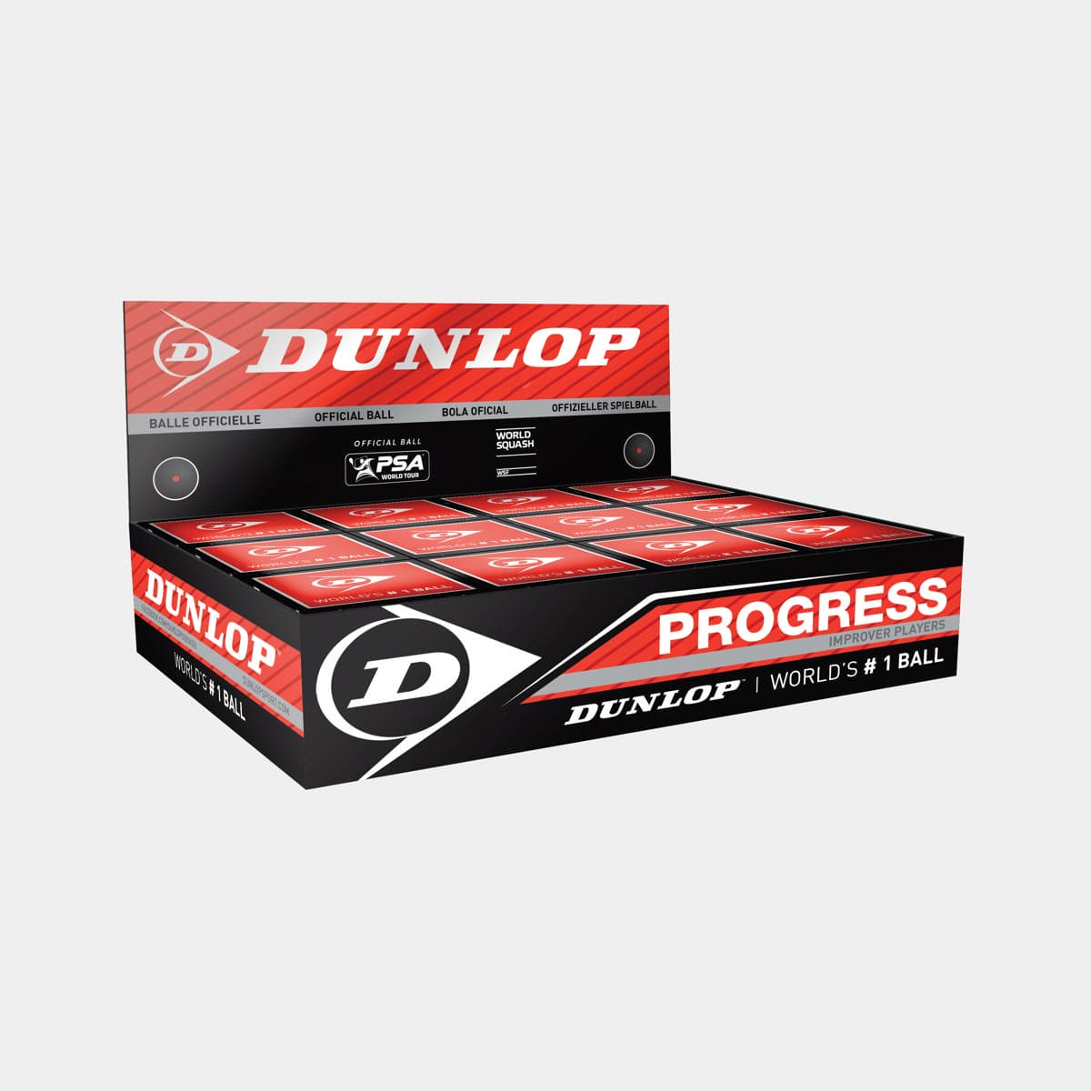 Dunlop Progress Squash Ball 12pcs - red dot